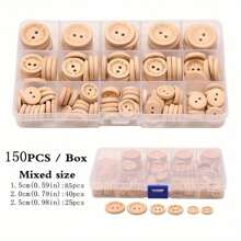 150PCS / Box Mixed Size Wooden Buttons Round 2 Holes Buttons Buttons For Clothing Sewing Buttons Sewing & Knitting Supplies DIY Buttons For Crafts Decorative Buttons Scrapbooking Arts & Crafts Supplies.