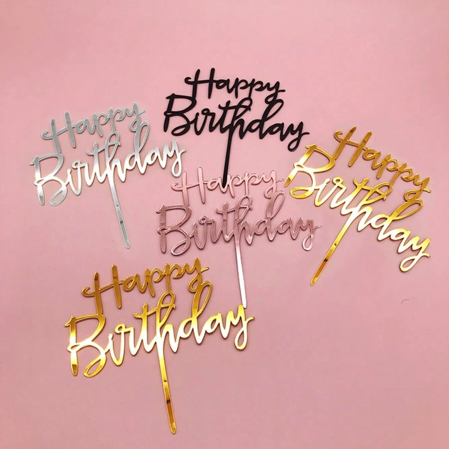 1 pieza/5 piezas Decoración para tarta de cumpleaños con Feliz Cumpleaños en color dorado