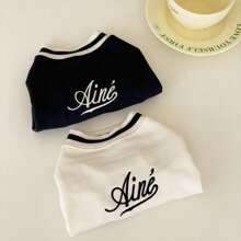 Sudadera con capucha de forro polar con letra bordada, ropa de otoño/invierno para perros pequeños como el caniche, el Teddy, el Bichón Frisé y gatos - Azul Marino - Ver 3