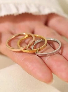 1 Stück moderner Edelstahl-Liebesring in Roségold, Silber-Farbe für Frauen und Männer, Paar, mit 3 glänzenden quadratischen Zirkonia, Schmuck, Hochzeitsgeschenk