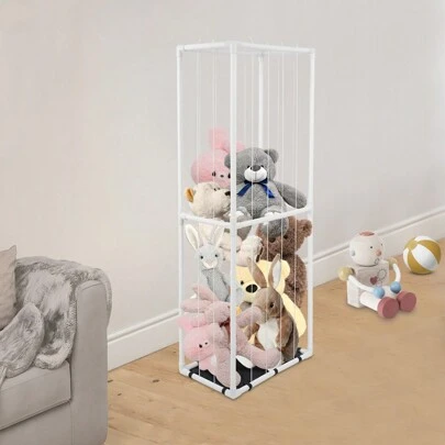 ZhdnBhnos Plush Toy Storage Holder With Elastic Band Play Room Stuffed Animal Holder, Plush Toy Organizer White