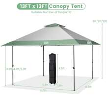 Homasis 13'x13' Outdoor Patio Pop Up Canopy Tent Sun Protection W/ Wheeled Bag Green & Grey