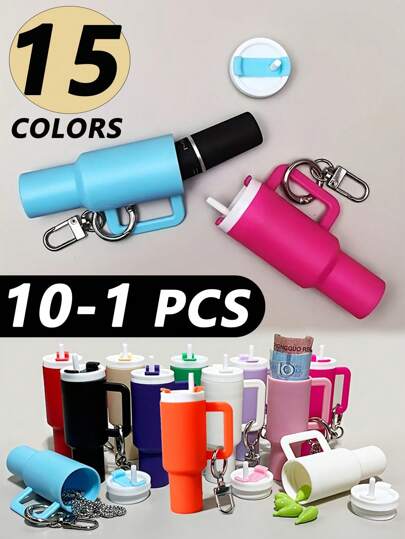 6 件迷你水瓶钥匙扣，多色，钥匙扣配件饰物，钱包饰物，杯子，钥匙扣，包袋配件，手提包钱包饰物，口红收纳盒，钱包配件，迷你玻璃杯钥匙扣，1 件迷你杯子钥匙扣（可用作钥匙圈或润唇膏），可爱玻璃杯钥匙扣迷你水瓶钥匙扣，带可拆卸口红架