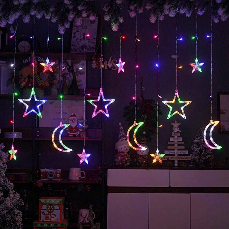 3.5m Moon & Star String Lights, 12 Hanging Stars & Moons LED Lights ...