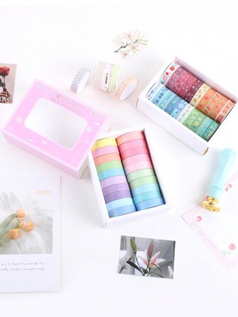 20 Rolls/Box Vintage Colorful Washi Tape Set, 2 Meters Long Solid Color Stripes Landscapes And Other Patterns Design Masking Tape, Suitable For Learning Stationery Supplies Decorative Notebook DIY Scrapbook Decorative Tape Back To School