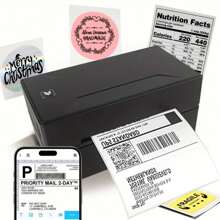 Marklife D200 高速货运标签打印机，高速 USB 热敏打印机，适用于打印货运包裹标签、发票、地址等，兼容安卓、iOS、Windows 系统，内含 20 张打印纸 - 美規A型插(110-127V) - 查看 7