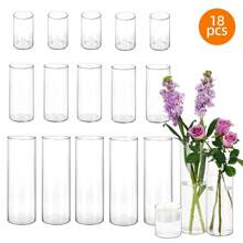 Superlele 12/18/24pcs Clear Glass Cylinder Vases, 4, 8, 12 Inch Tall Cylinder Vases For Centerpieces, Glass Flower Vase, Hurricane Floating Candle Holder Vase For Table Shelf, Party, Wedding, Home
