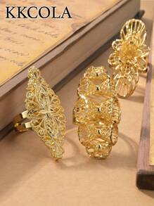 KKCOLA 1 件时尚夸张镂空开口戒指、派对珠宝、节日礼物、婚礼珠宝、时尚配饰 - 金黃色 - 查看 9