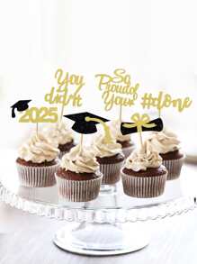 2025 Proud Of You Degree Diploma Certificate Graduation Cap 6pcs Cake Topper Set, 6 Styles 2pcs Each, 12pcs/Pack, Graduation Season Party Cake Decorations - Multicolor - View 2