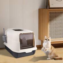 Bac à Litière pour Chat, Litière pour Chat XXL, Fermé Maison de Toilette pour Chat avec Couvercle, Plateau Amovible, Pelle, pour Chats, Lapins, Poids ne dépassant Pas 15 kg, Noir/Gris/Bleu/Orange