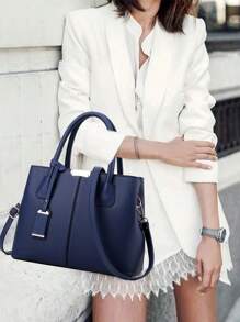 Women's  Shoulder Bag Top Handle Simple Handbag Messenger Bag Office Commuter Bag - Navy Blue - View 4