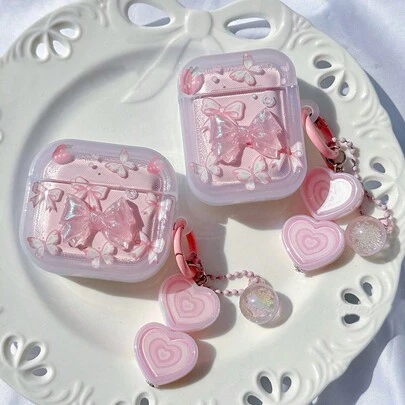 粉色蝴蝶结设计柔软硅胶保护壳适用于 Apple Airpods 1/2/3、Airpods Pro 2