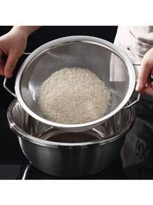 一套不锈钢滤网 - 耐用金属滤网，配有舒适手柄，适用于过滤意面、蔬菜、米饭和水果 - 细网眼，厨房必备品 - 彩色 - 查看 6