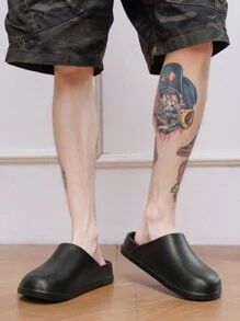 男士休闲简约黑色拖鞋 - 黑色 - 查看 1