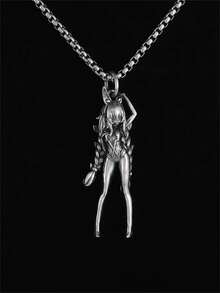 1pc Unique Classic Cartoon Character Double Bun Girl Pendant Necklace, Unisex Hip Hop Rock Party Accessory - Fashion New Styles - View 2