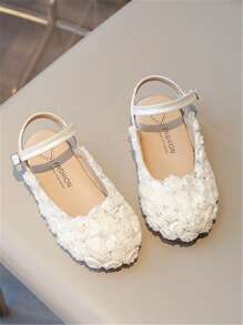 1 双儿童舒适时尚花卉印花平底公主鞋，适合女孩，春季