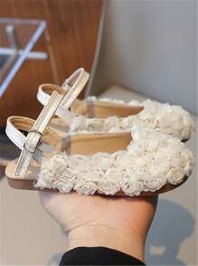 1 双儿童舒适时尚花卉印花平底公主鞋，适合女孩，春季