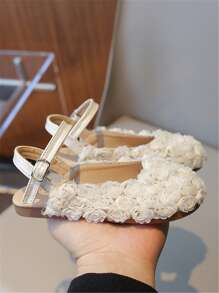 1 双儿童舒适时尚花卉印花平底公主鞋，适合女孩，春季