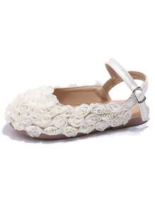 1 双儿童舒适时尚花卉印花平底公主鞋，适合女孩，春季