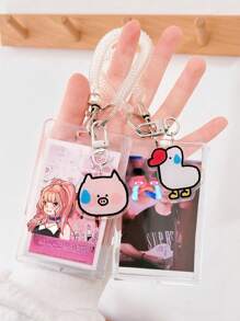 1pc Korean Style Cute Acrylic Transparent Elastic Cord Card Holder Cartoon Decoration Clip For Student ID Card, Bus Card, Bank Card, Portable