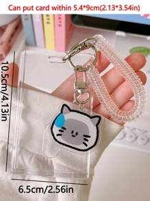 1pc Korean Style Cute Acrylic Transparent Elastic Cord Card Holder Cartoon Decoration Clip For Student ID Card, Bus Card, Bank Card, Portable