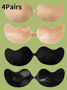4 Packs Women's Backless Adhesive Bras - Strapless Push Up Bras For Evening Gowns And Backless Dresses, Washable And Reusable