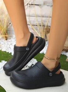 女士厚底拖鞋，韩版时尚夏季厚底包头一脚蹬拖鞋，休闲装，防滑沙滩凉鞋