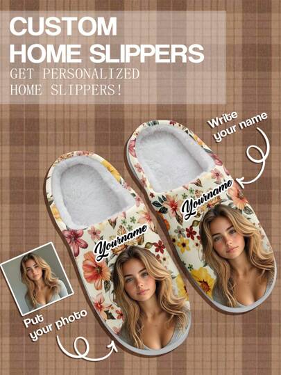1 Pair Custom Home And Name Slippers, Personalized Photo And Name Home Slippers, Custom Thick Sole Home Slippers, Personalized Home Slippers, Photo Home Slippers, Personalized Home Slippers For Women And Men, Personalized Home Slippers, Valentine's Gift, Christmas Gift, Groomsman Gift, Anniversary Gift, Valentine Gift, Birthday Gift, Wedding Gift, Best Friend Gift, Gift For Mom/Dad/Her/Him/Girlfriend/Boyfriend/Wife/Husband/Friend