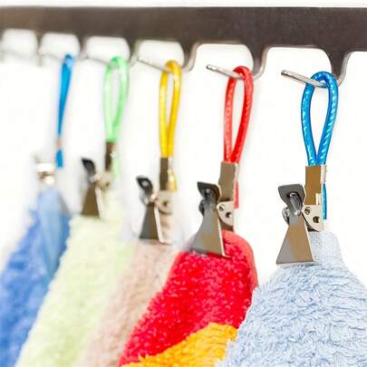 Set de 10 bucăți de cleme metalice pentru prosoape la modă - cârlige multifuncționale pentru uscare pentru bucătărie, baie și toaletă, amestecare multicoloră, clemă pentru haine