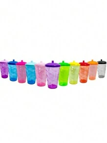 15 Twister Cups 400ML Colored Lid And Transparent Straw - 紅色七彩杯 - 查看 2
