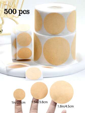 500pcs/Roll Natural Brown Kraft Paper Self-Adhesive Stickers, Suitable For Container Labels, Takeout Seals, Item Categorization, Customized Name Tags, Bubble Tea, Baking, 1inch/1.5inch/1.8inch PVC Adhesive Stickers,School Supplies,Back To School