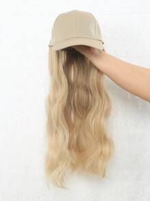 (Beige Cap + Golden Wig) Baseball Cap With 26-Inch Wavy Synthetic Hair Wig, Adjustable Cap Size, Suitable For Women And Girls - Blonde Highlight - View 4