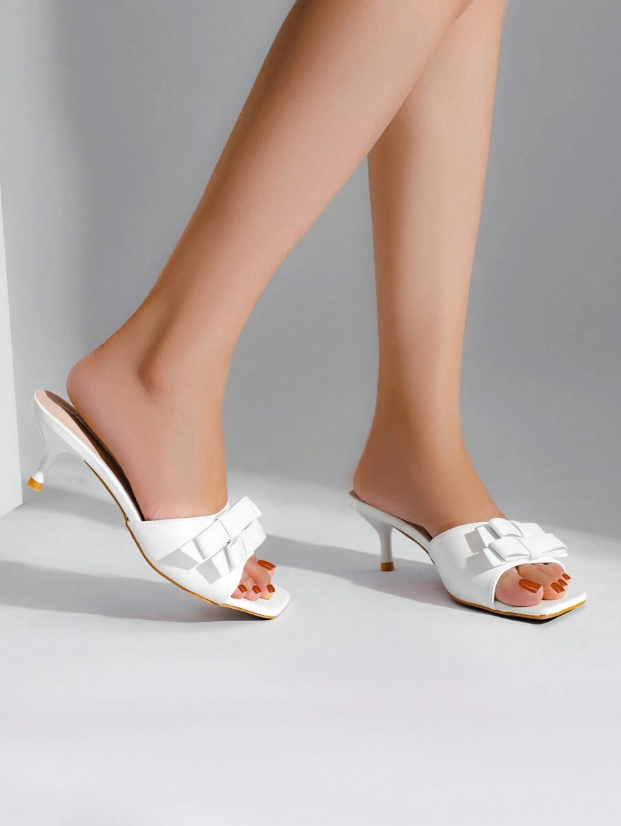 Fashionable And Elegant Bow Decorated High Heel Sandals Stylish High Heels - White - View 1