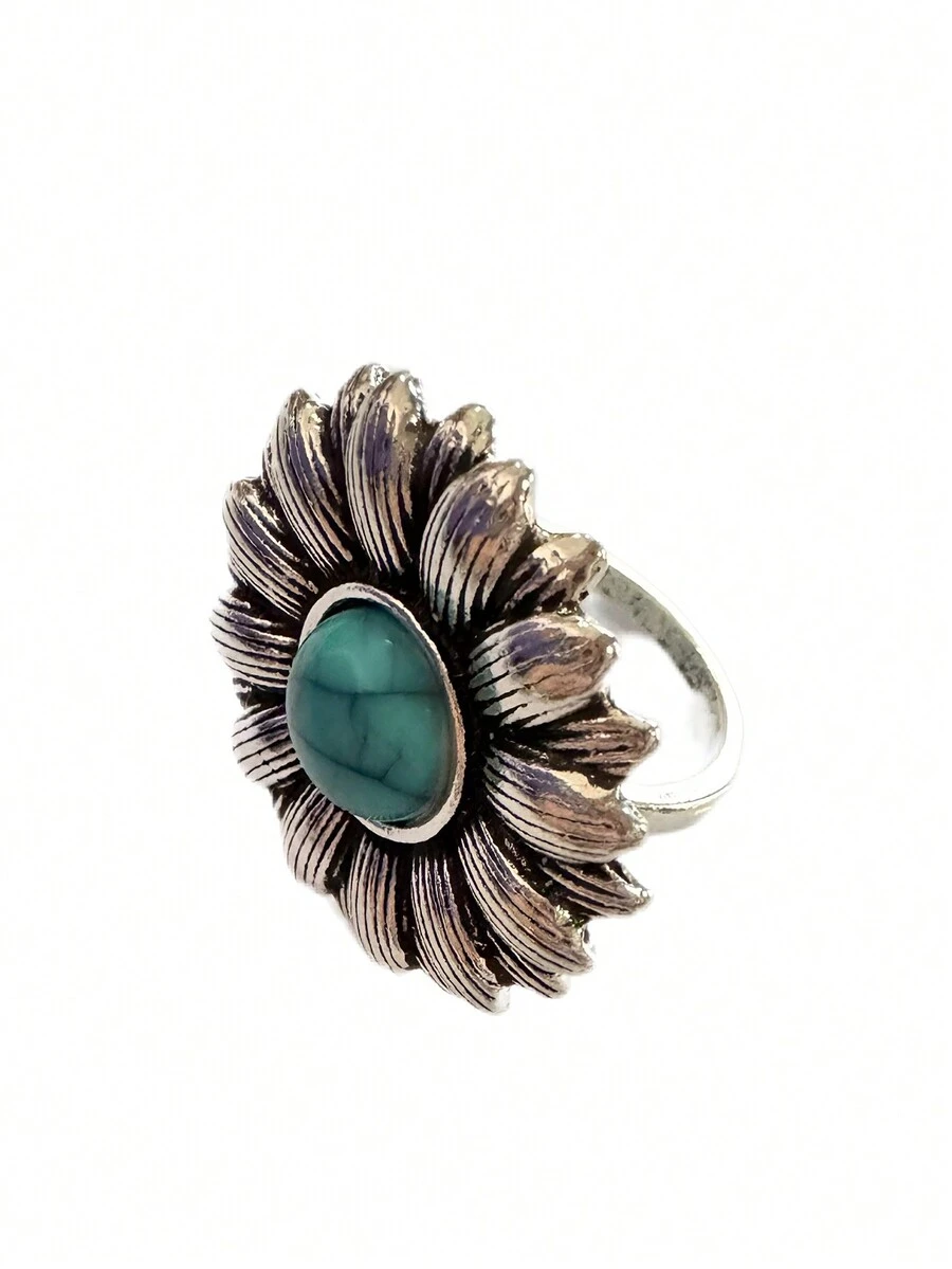 Klaudinni Engagement Ring Turquoise Flower - Silver - View 1