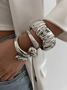 1pc Fashion Design Elastic Metallic Glossy Water Drop Bangle Set