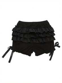 Pantalones cortos negros góticos Y2k para mujer, pantalones cortos de verano con cintura elástica y capas de calabaza, pantalones cortos casuales con volantes, pantalones cortos de cosplay, pantalones cortos tipo enagua, ropa vintage Lolita, ropa de calle.