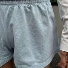 Women's Low Rise Shorts Casual Elastic Waist Solid Color/Stripes/Cartoon Print Loose Lounge Shorts Going Out Shorts - Màu xanh lam - Xem 3