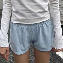 Women's Low Rise Shorts Casual Elastic Waist Solid Color/Stripes/Cartoon Print Loose Lounge Shorts Going Out Shorts - Màu xanh lam - Xem 4