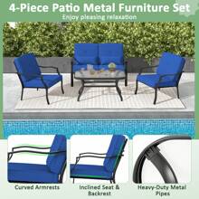 Homasis 2 PCS Patio Metal Chairs Outdoor Dining Seat Heavy Duty W/ Cushions Garden Blue - Blue - View 9