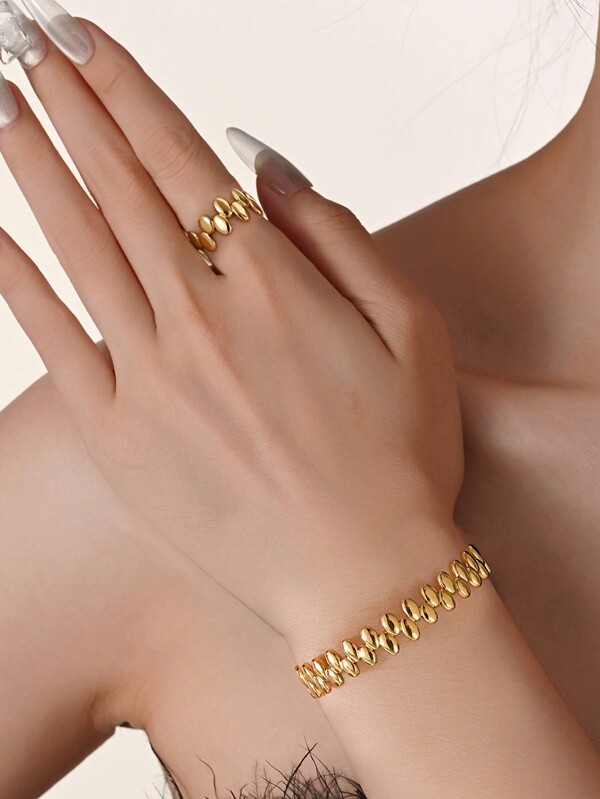2 Peças/1 Conjunto ou 1 Peça Pulseira e Anel de Elemento Pingente em Aço Inoxidável Dourado 18K Estilo Deslumbrante, Joias para Senhora, Presente de Casamento, Festa, Encontros