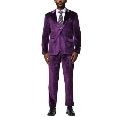 Mens Suit 3pc Velvet Peak Lapel Jacket With Matching Velvet Vest  Pants Suit Set