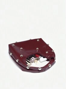 1 件女士复古朋克波西米亚风格海洋装饰沙滩包，钩编铆钉油性皮革大容量单肩包，适合外出、聚会和日常穿着