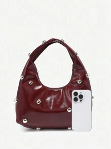 1 件女士复古朋克波西米亚风格海洋装饰沙滩包，钩编铆钉油性皮革大容量单肩包，适合外出、聚会和日常穿着