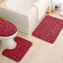 3pcs/Set (25D Luxury Sponge) Bath Mat Set, Stone Embossed. Bath Mats, Fast Absorbent, Machine Washable, Quick Dry, Thickened Anti-Slip Bath Rug, Soft And Comfortable Floor Mat, U-Shape Contoured Toilet Mat, Suitable For Various Home Decor Mats In Bathroom, Kitchen, Laundry Room, Bedroom, Shower, Indoor Use Home Bathroom Decor Floor Carpet Outdoor Rug Door Mat Fall Decor Bathroom Accessories Back To School Entryway Decor
