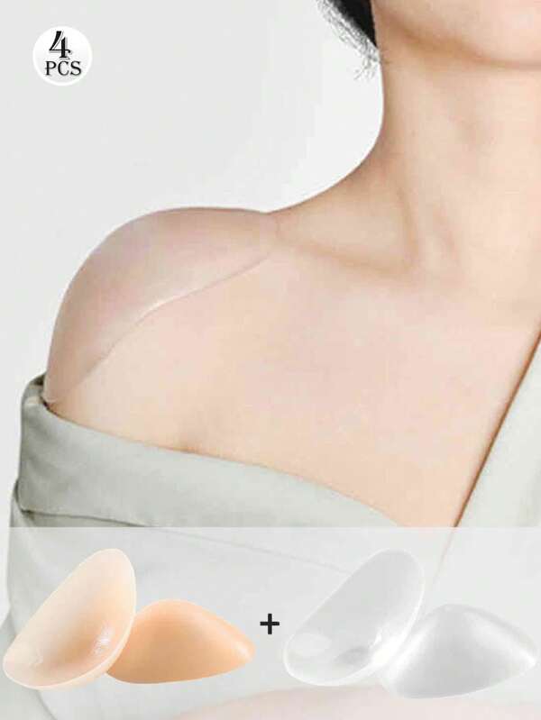 Women 2 Pairs Silicone Shoulder Pads, Fake Shoulder Pads, Invisible Anti Slip Shoulders, Narrow Shoulder Patches, Natural Silicone Shoulder Pads