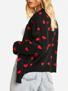 Women Fall Knit Cardigan Sweater Long Sleeve V-Neck Botton Sweater Coats Cute Heart Graphic Tops For Valentine's Day