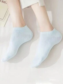 6 pares de calcetines cortos de mujer de color liso, sencillos, casuales, deportivos y versátiles de moda.
