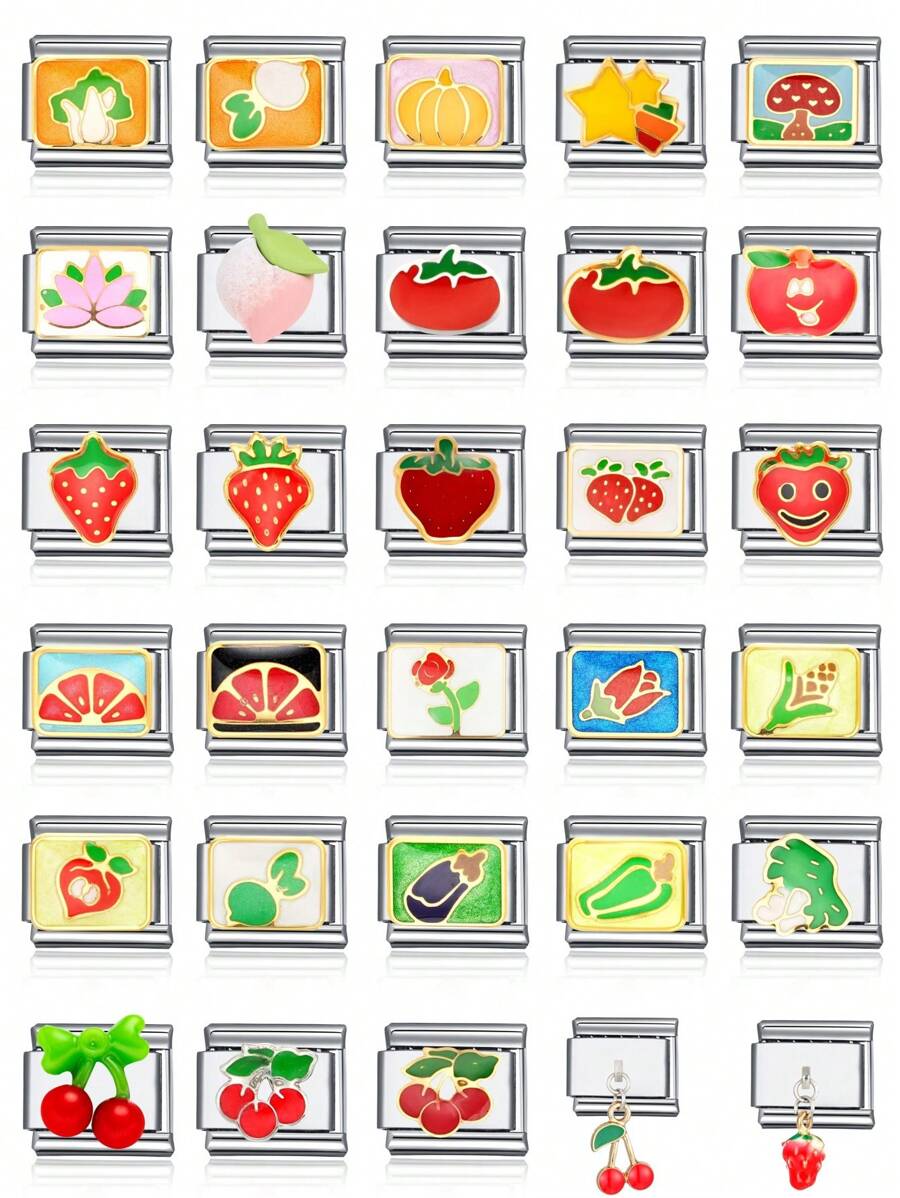 1 pieza Componente para hacer joyas de acero inoxidable, un brazalete modular para pareja con cuentas en forma de fruta y verdura, apto como regalo del Día de San Valentín 2025, para fiestas o accesorios diarios - Multicolor - Ver 1
