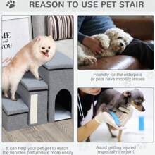 3 Steps Portable Dog Puppy Ladder Doggy Pet Soft Stairs Ramp Storage Boxes - Grey - View 7