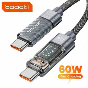 Toocki Type C 转 Type C 数据线 60W PD 快速充电器 USB C 转 USB C 显示屏数据线 适用于 POCO Realme 兼容 Macbook